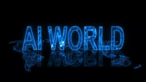 3d AI world text technology earth map glow Stock Photos