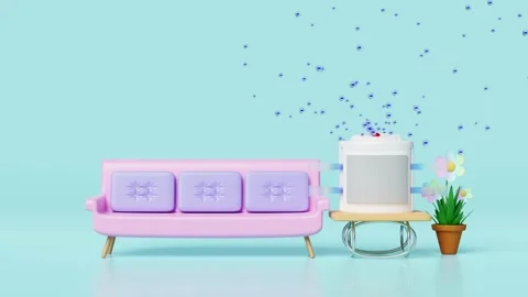 3d air purifier in room, dehumidifier, misting fans with electron anion, ozon Stock Footage 218997331