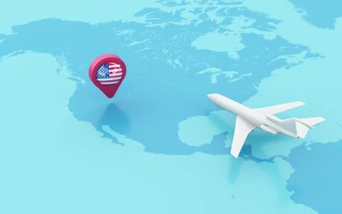 3D Airplane flying and map pointer with Spain flag. 스톡 일러스트