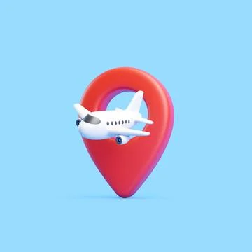 3D Airplane Inside Location Pin Icon Stock Illustration