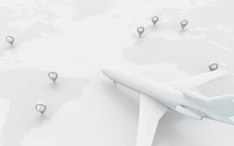 3d Airplanes flying around globe with map pointer. Stockillustratie