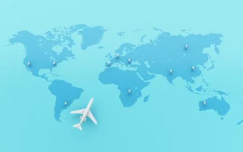 3d Airplanes flying around globe with map pointer. 스톡 일러스트