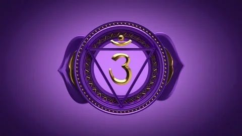 3d ajna third eye chakra rotating, awareness violet esoteric looped background Video stock 132719330