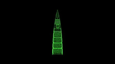 3D Al Faisaliyah Tower on black background. Object consisting of green flicke Stockillustratie