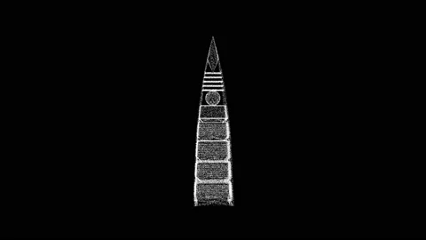 3D Al Faisaliyah Tower rotates on black background. Object consisting of white Stock Footage 240075274