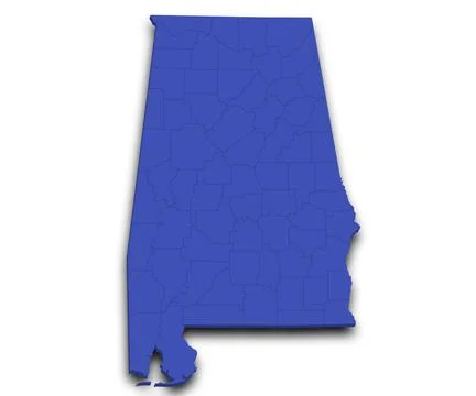 3d Alabama Map state with counties and color. AL map, outline and blank map.. Stock Illustration