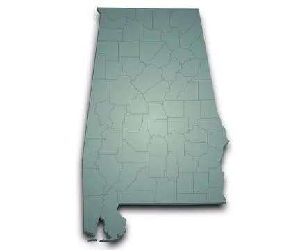 3d Alabama Map state with counties and color. AL map, outline and blank map.. Stock Illustration