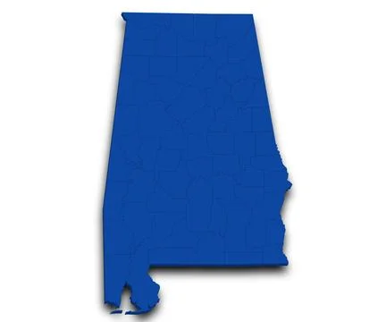 3d Alabama Map state with counties and color. AL map, outline and blank map.. Stock Illustration