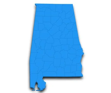 3d Alabama Map state with counties and color. AL map, outline and blank map.. Stock Illustration