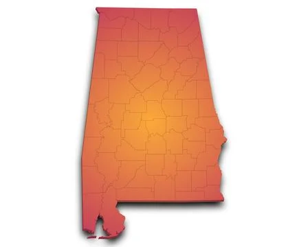 3d Alabama Map state with counties and color. AL map, outline and blank map.. Stock Illustration