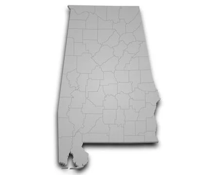 3d Alabama Map state with counties and color. AL map, outline and blank map.. Stock Illustration