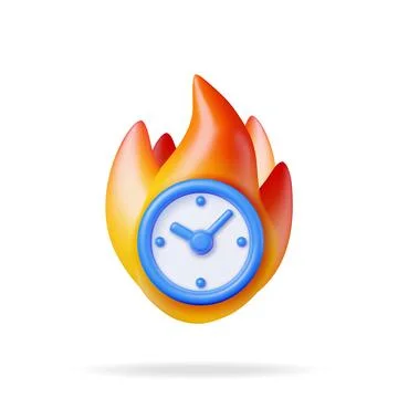 3D alarm clock in fire isolated on white. Stock Illustration