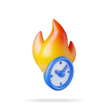 3D alarm clock in fire isolated on white. Illustrazione stock