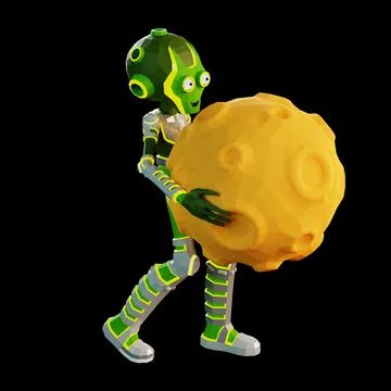 3D Alien is carrying the Moon Stock Illustration