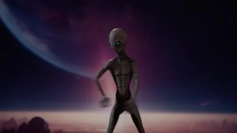 3d alien dances happily while the planet is in the sky Stock Footage 258527487