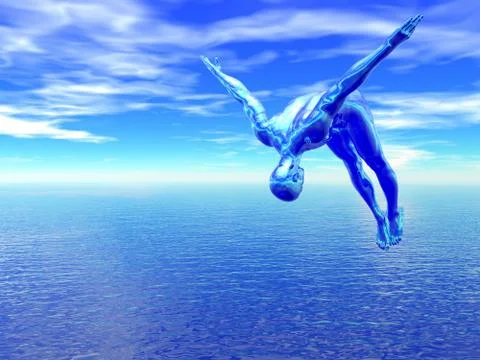 3d alien diver over blue ocean Stock Illustration
