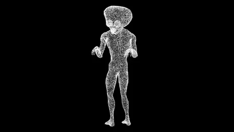 3D alien rotates on black bg. Scary alien stands and looks. UFO futuristic Stock Footage 244701497