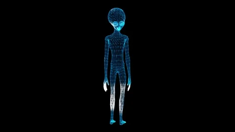 3D Alien rotates on black bg. Green Man Scan. UFO futuristic concept. Alien Stock Footage 245552795