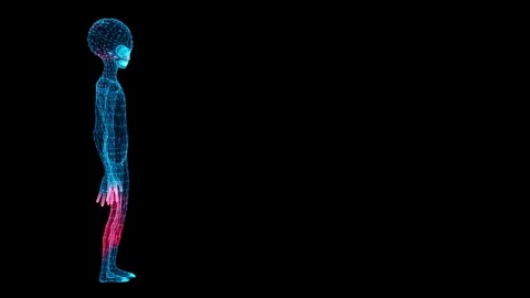 3D Alien Scan with copy space on black bg. Green Man Extra Terrestrial life-form Stock Footage 245797539