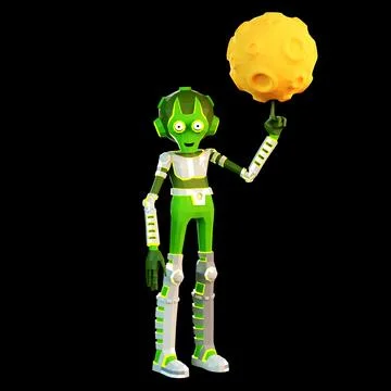 3D Alien spinning the moon on their finger Illustrazione stock