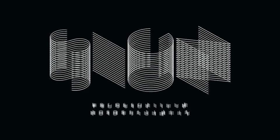 3D alphabet. Thin line geometric font, minimalist type for modern futuristic Stock Illustration