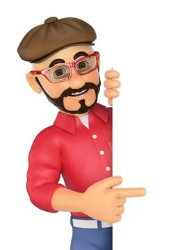 3D Alternative man pointing aside. Blank space Stock Illustration