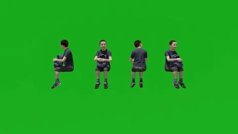 3D american school boy sitting in class at school on green screen with 4 differe Stock Footage 201736575