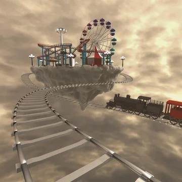 3d amusement park on clouds. Ilustración de archivo