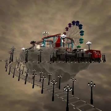 3d amusement park on clouds. Stock Illustration
