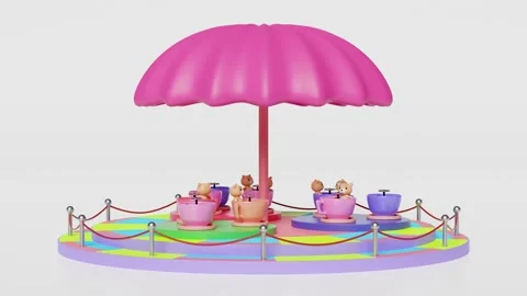 3d amusement park concept with tea cup ride isolated on white background. 3.. Stock Footage 233858638