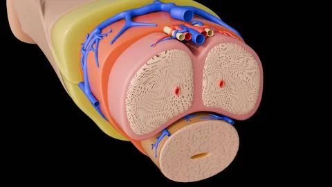 A 3d anatomical cross-section of human male erectile tissue. Stock Illustration
