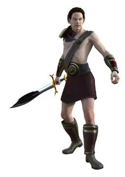 3D Ancient Warrior with Sword Stock Illustration