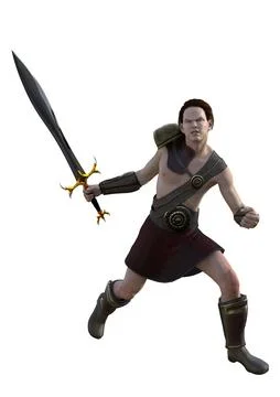 3D Ancient Warrior with Sword Stock Illustration
