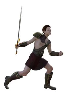 3D Ancient Warrior with Sword Stock Illustration