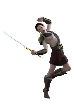 3D Ancient Warrior with Sword Stock Illustration