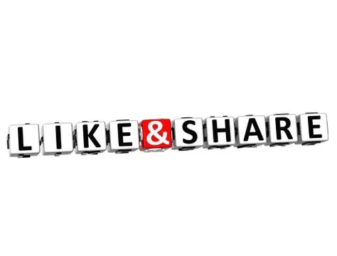 3d like and share button click here block text 库存插图