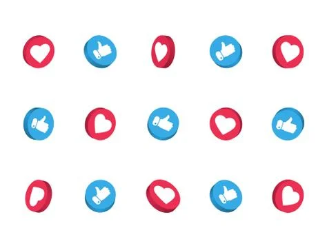 3d like and thumbs up icon set isolated on white background. Social network Stock Illustration