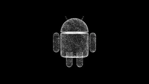 3D android on black bg. Object dissolved white flickering particles. Busine.. Stockillustratie