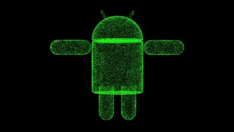 3D Android Robot on black bg. Business advertising backdrop. Science concep.. Stock Illustration