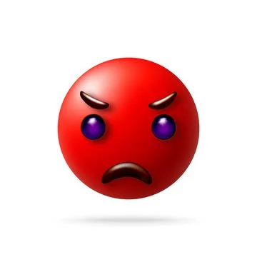 3D Angry emoji with red face and dark purple eyes. Stock Illustration