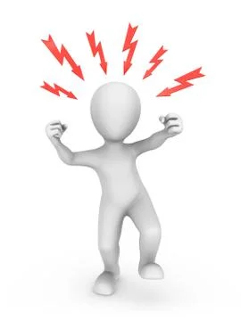 3d angry white man with red lightnings. Stress concept. Stock Illustration