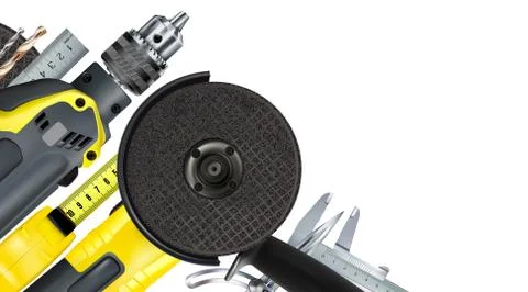 3d Angular composition of set tools of locksmith, hand metalworking on white Stock Illustration