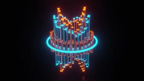 3D Animated Audio Visualizer with Glowing Orange and Blue Bars. 4K 스톡 동영상 330750226