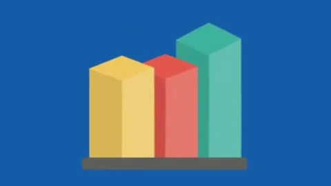 3d animated bar chart showing financial growth and data success on blue backgrou Stock Footage 332151321