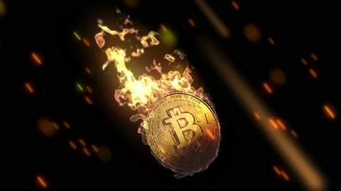 3D animated Bitcoin falling on flames for news and media Stock Footage 197329873