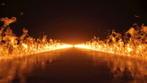 3d animated black background with blazing fire. Burning flames on both sides Stock Footage 216763066