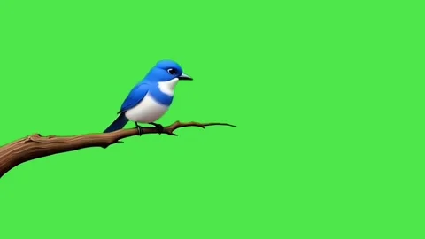 3D Animated Blue Bird Perching on a Tree Branch on Green Screen Stock Footage 336713529