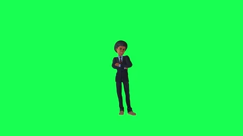 3d animated boy in formal suit waiting angrily,front angle green screen Video stock 259823977