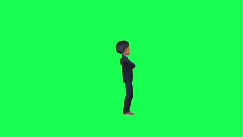 3d animated boy in formal suit waiting angrily, left angle green screen Stock Footage 259823979