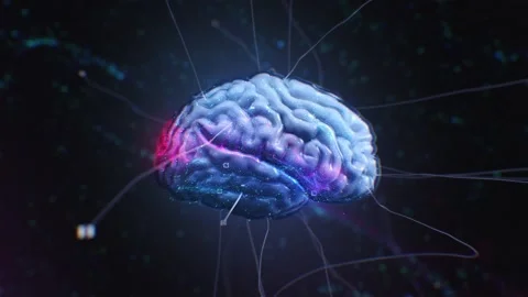 3D animated brain with luminous neural pathways against a dark background Stock Footage 255798198